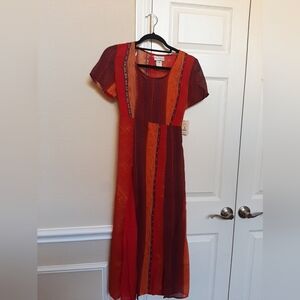 Elegant Vintage Y2K Red and Orange Maxi Dress